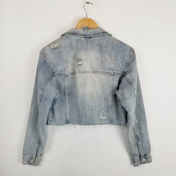 Blank NYC Women's Cropped Distressed Denim Jean Trucker Jacket Size Small - Picture 4 of 9